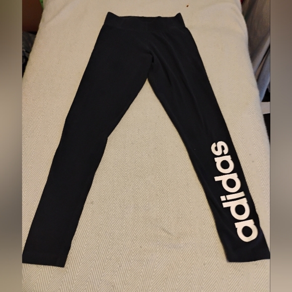 Adidas Navy Blue Leggings with Bold Logo - Picture 1 of 6